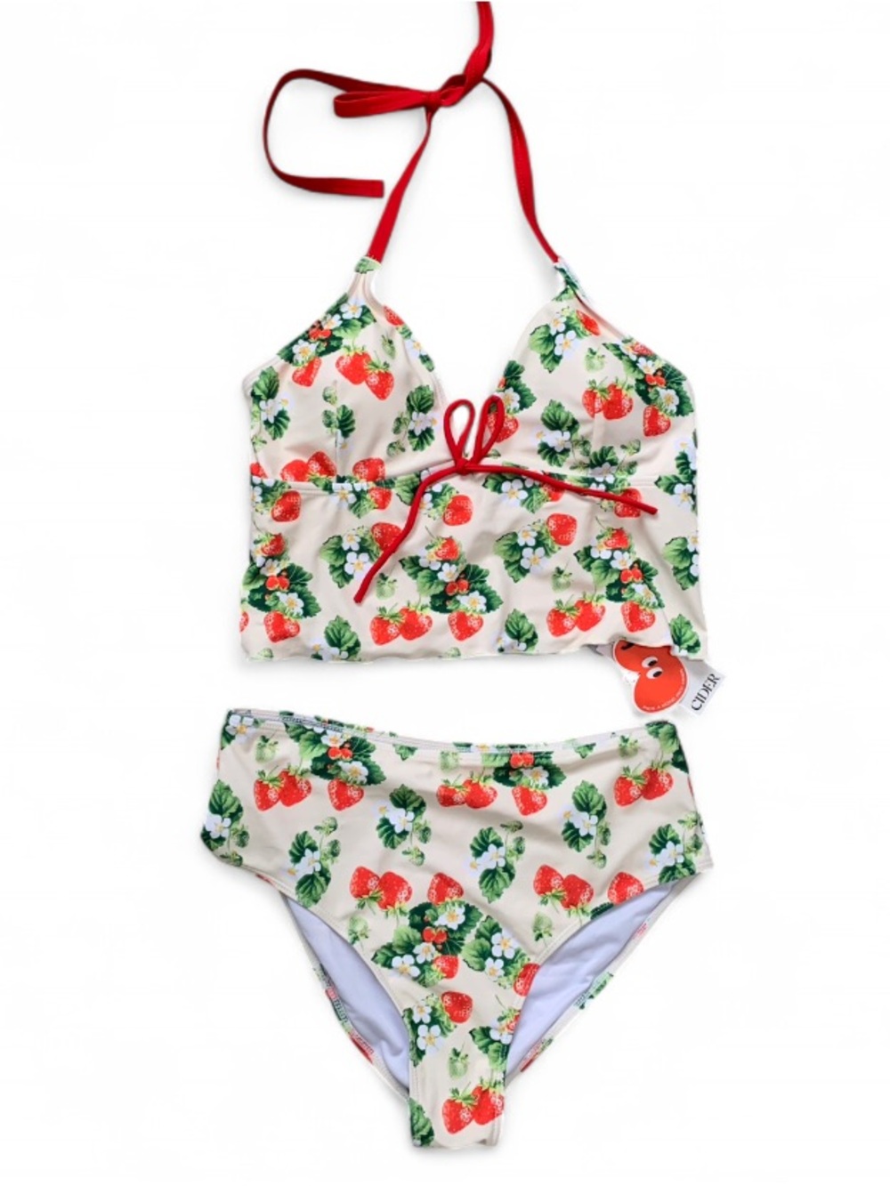 NWT Cider Strawberry Print Tankini High Waisted Two-Piece Bikini